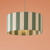 Green and white striped pendant light with a peach background