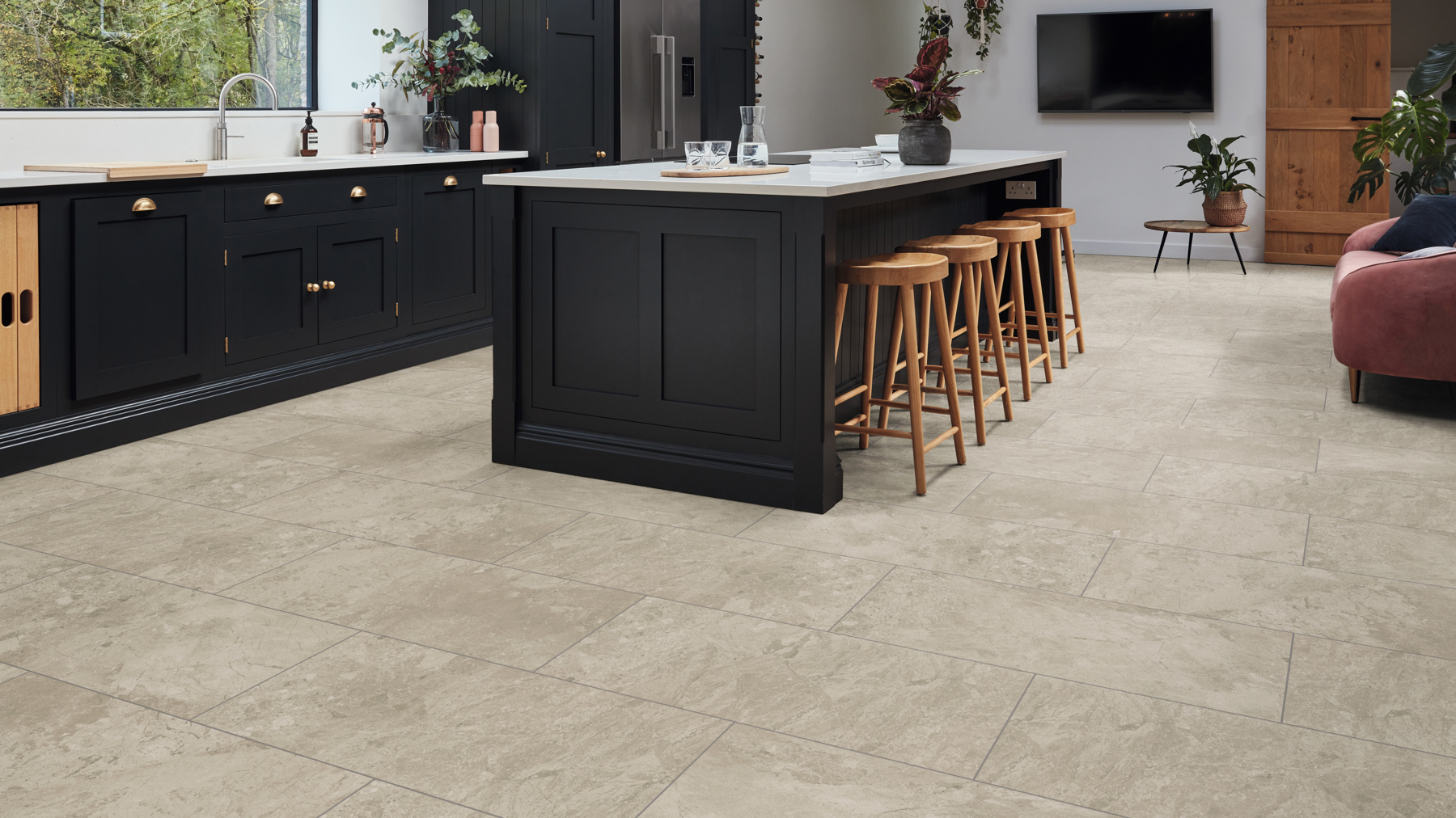 Tortora Breccia Marble lvt floors in a kitchen