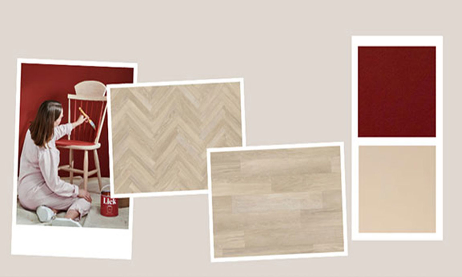 Dutch Limed Oak from our Knight Tile collection paired with Lick Paint Red HTK 57 and Beige 03.