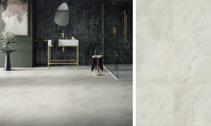 Karndean Designflooring Pearl Onyx LVT stone tile flooring in a Bathroom